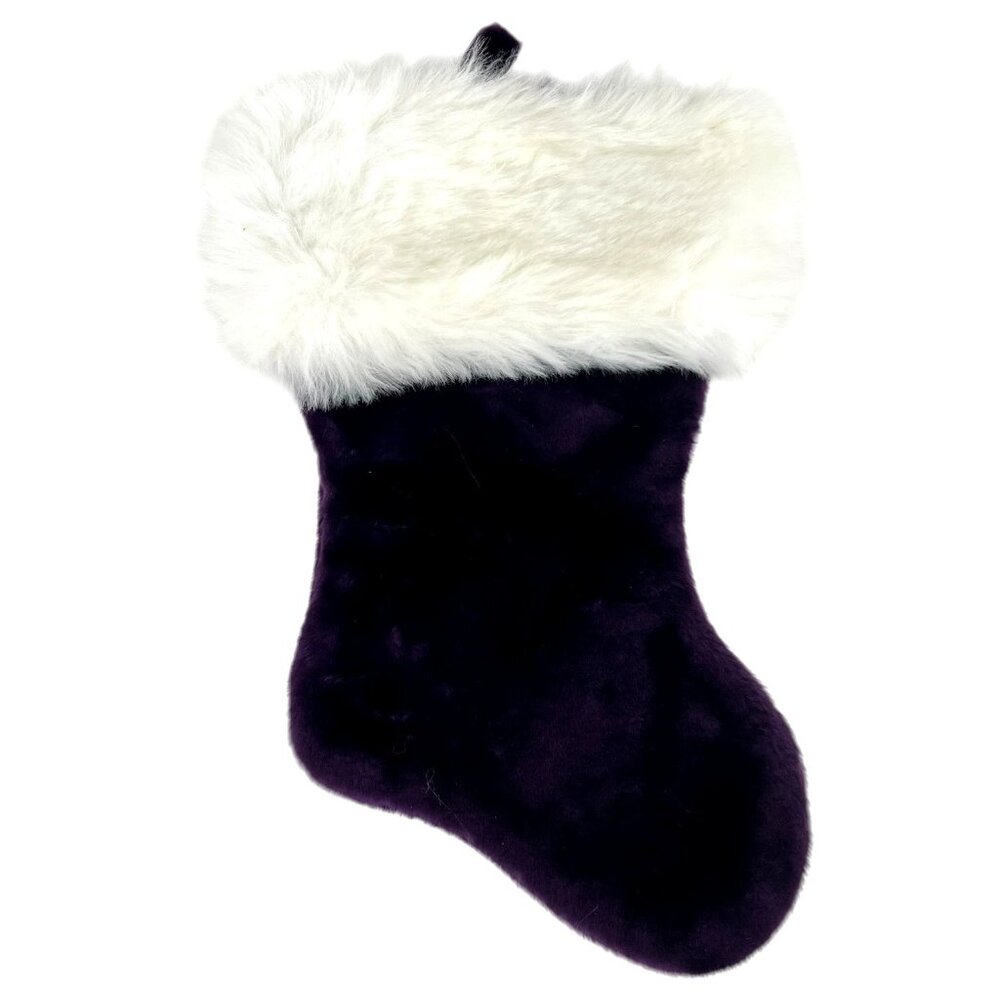 Purple Velvet And White Faux Fur Cuff Christmas Stocking Measures 15 Inches